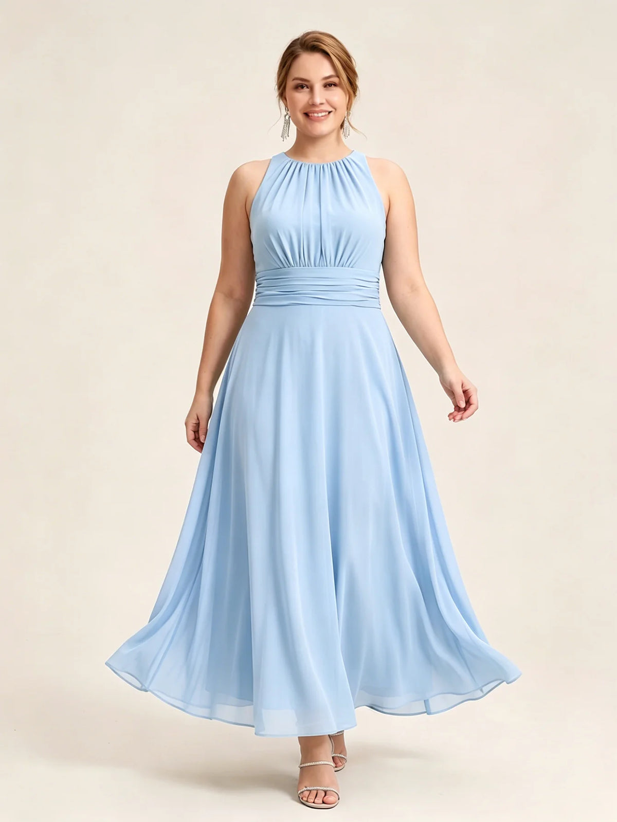 Larui Plus Size Elegant Pleated Chiffon Dress