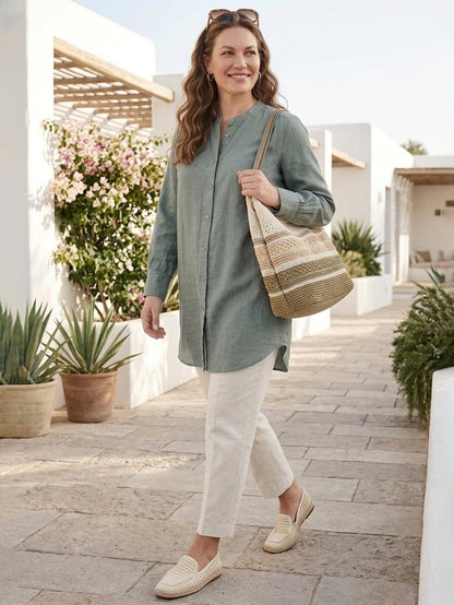 Larui Plus Size Elegant Long Linen Shirt