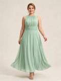 Larui Plus Size Elegant Pleated Chiffon Dress
