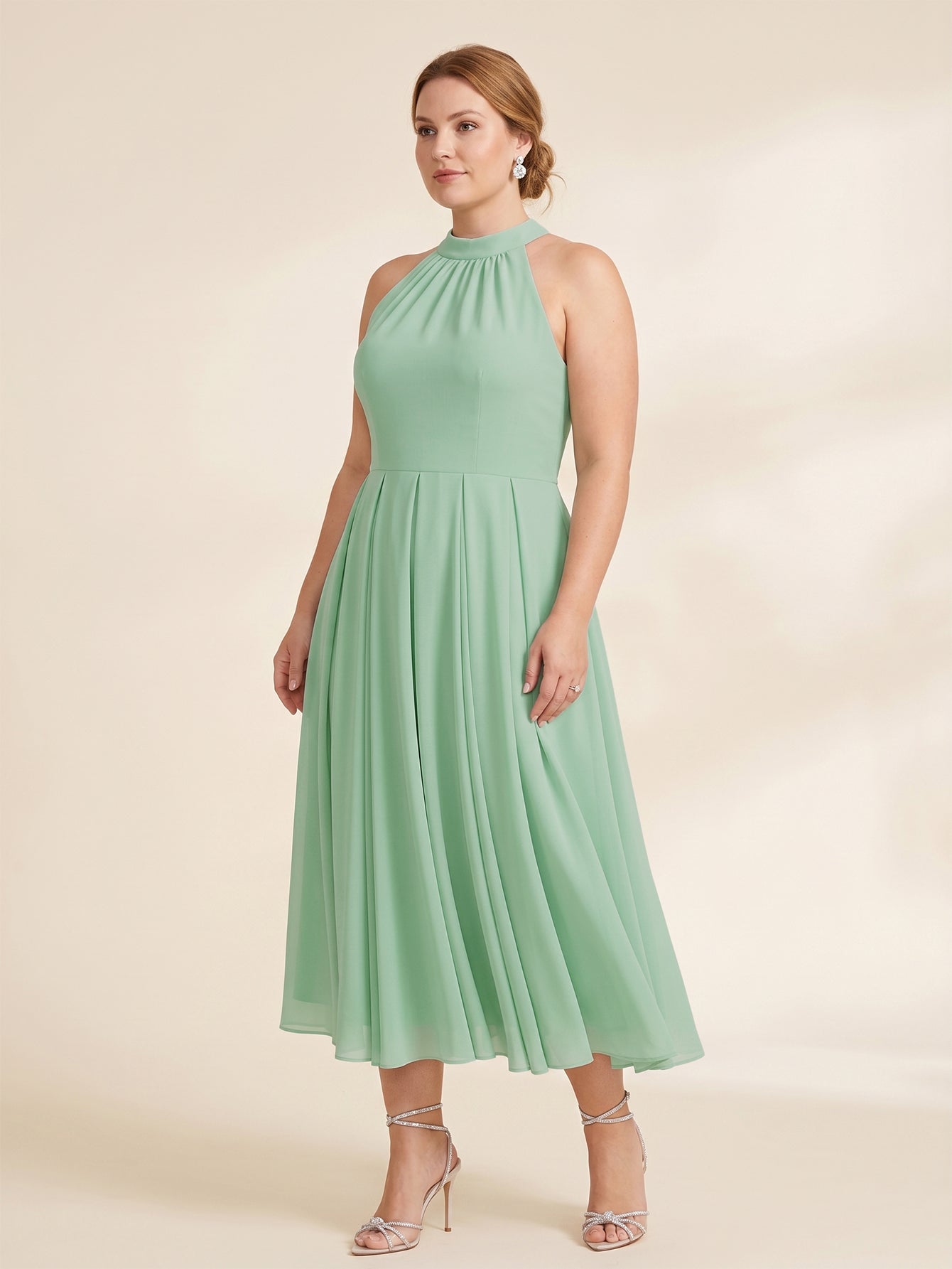 Larui Plus Size Women's Halter Neck Chiffon Dress