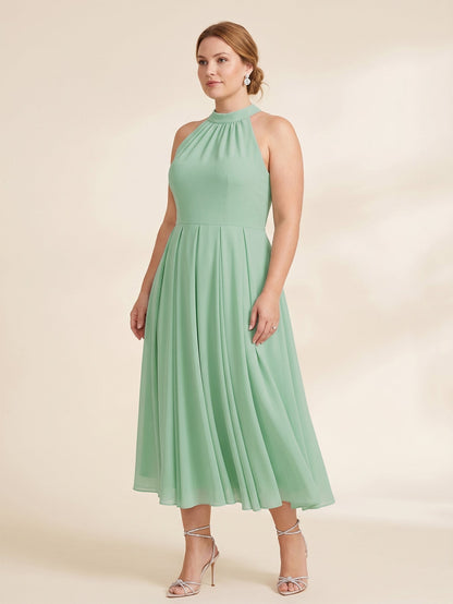 Larui Plus Size Women's Halter Neck Chiffon Dress