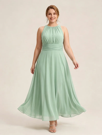 Larui Plus Size Elegant Pleated Chiffon Dress