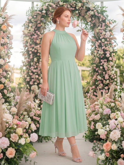 Larui Plus Size Women's Halter Neck Chiffon Dress
