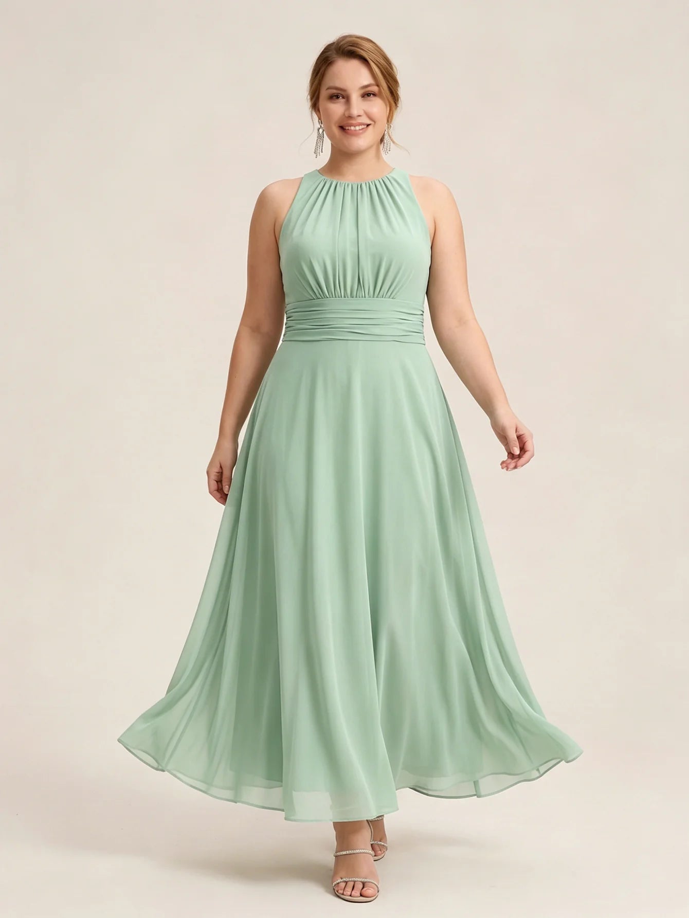 Larui Plus Size Elegant Pleated Chiffon Dress