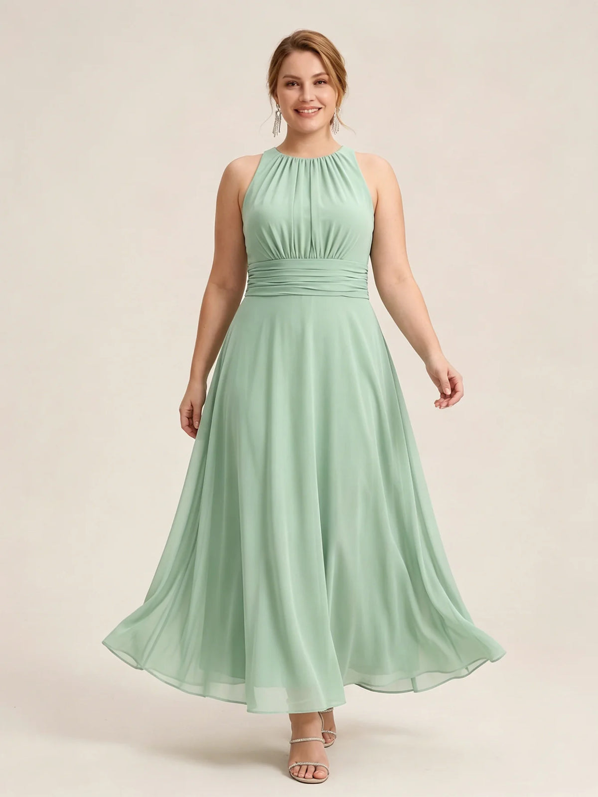 Larui Plus Size Elegant Pleated Chiffon Dress