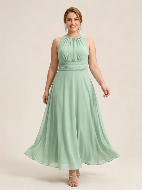 Larui Plus Size Elegant Pleated Chiffon Dress