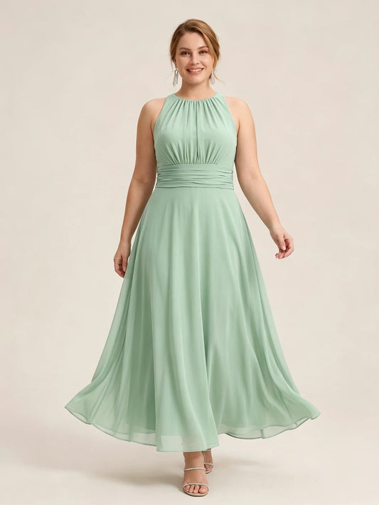 Larui Plus Size Elegant Pleated Chiffon Dress