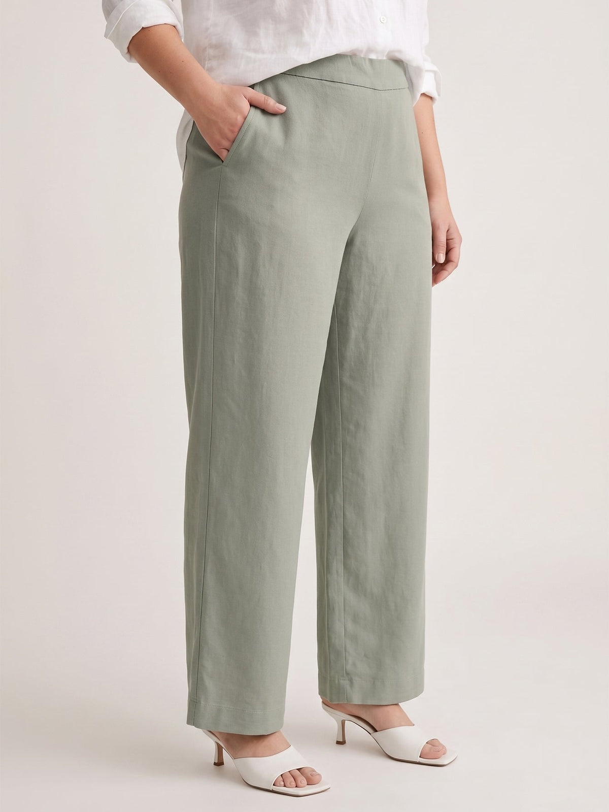 Larui Plus Size Women's Linen Pocket Wide-Leg Pants