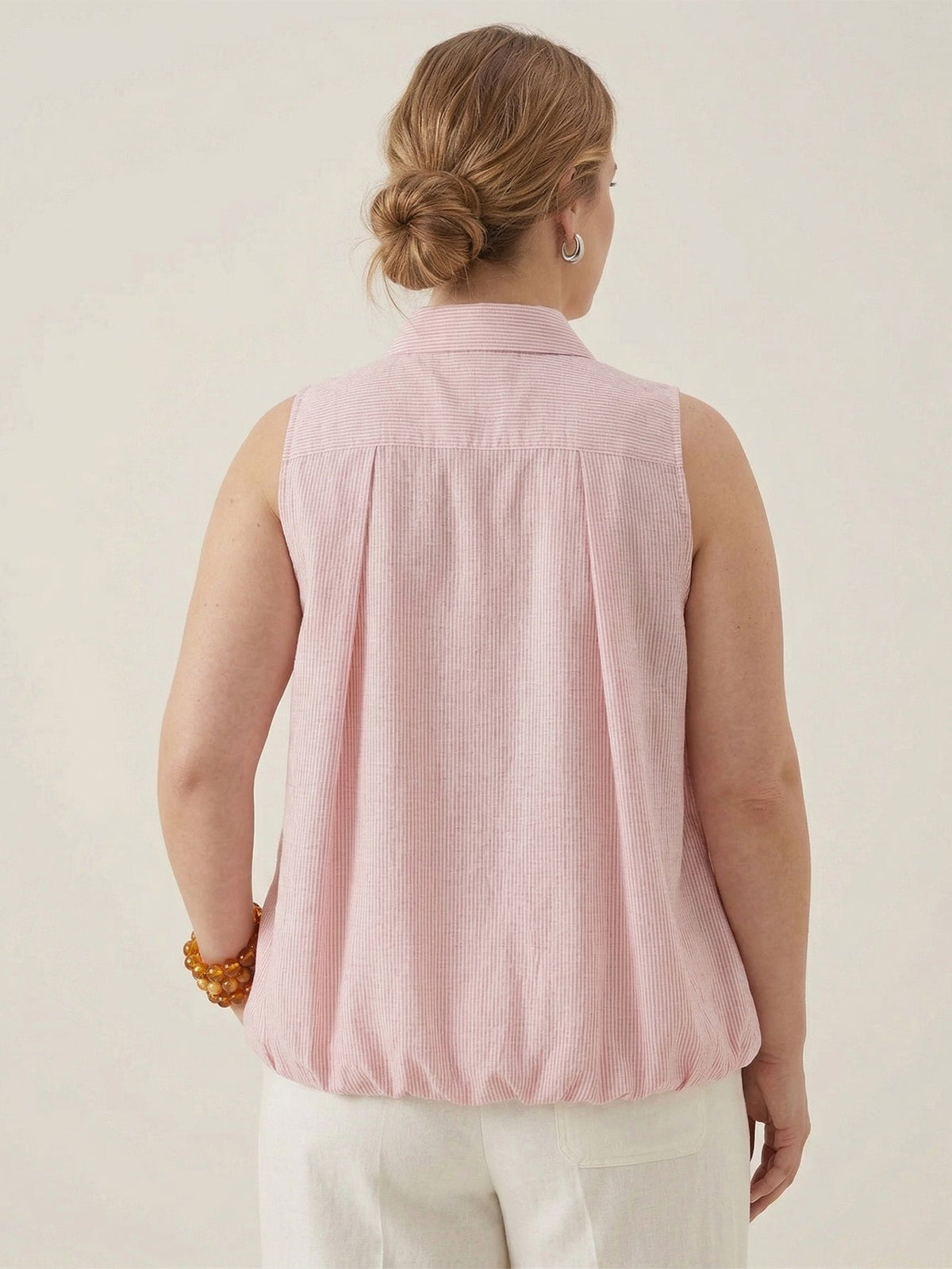 Larui Plus Size Women’s Striped Linen Tulip Hem Vest Top