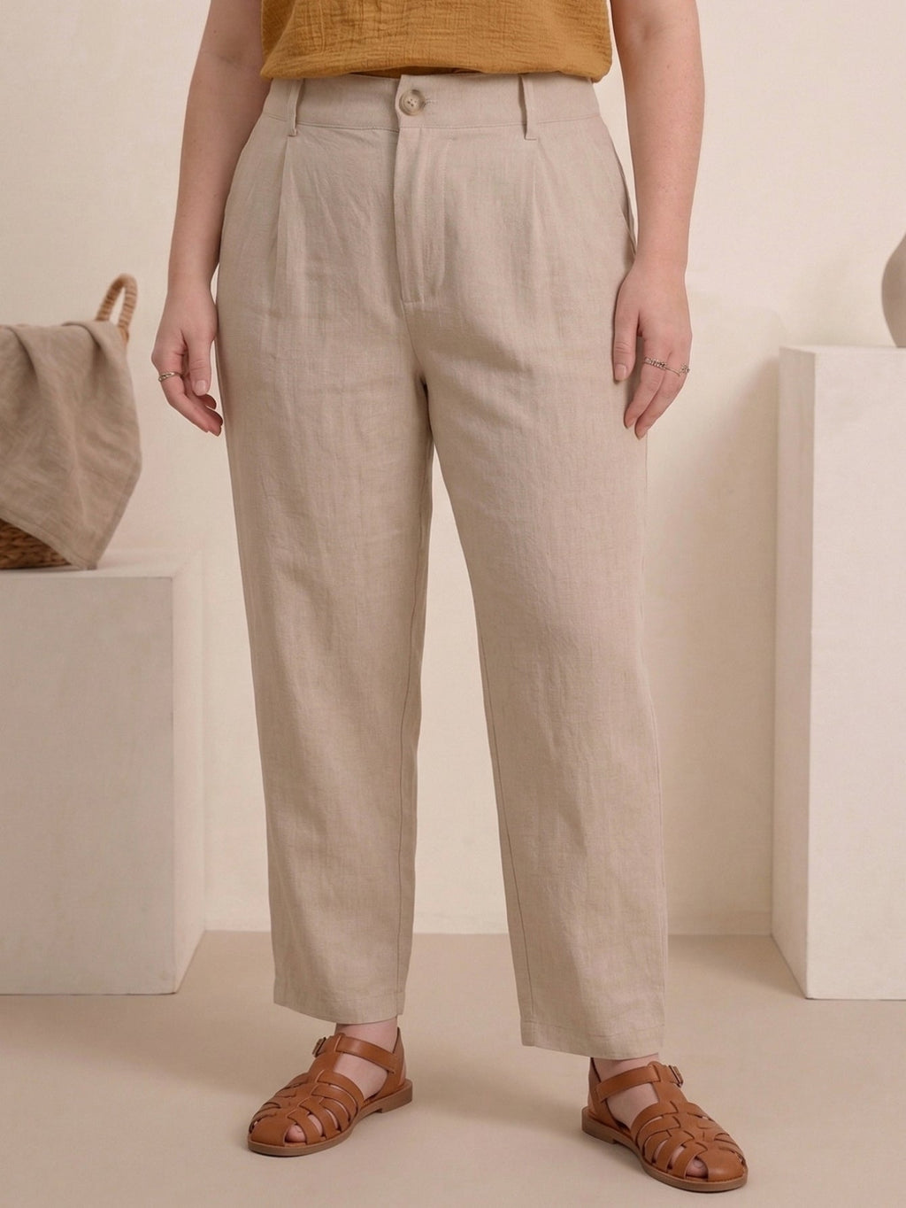 Larui Plus Size Women's Linen Pocket Full Length Pants