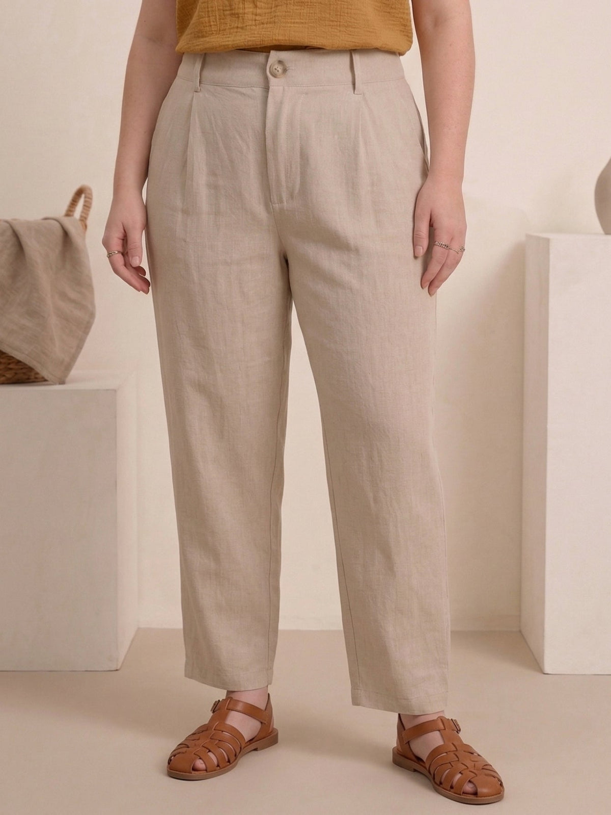 Larui Plus Size Women's Linen Pocket Full Length Pants