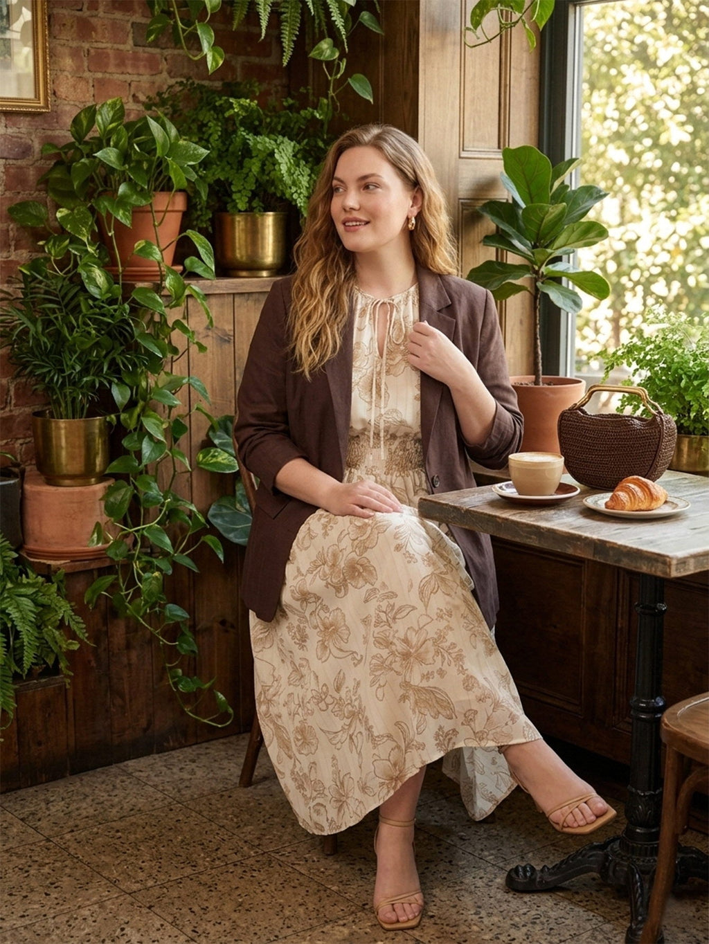 Larui Plus Size Women's Linen Pocket Blazer