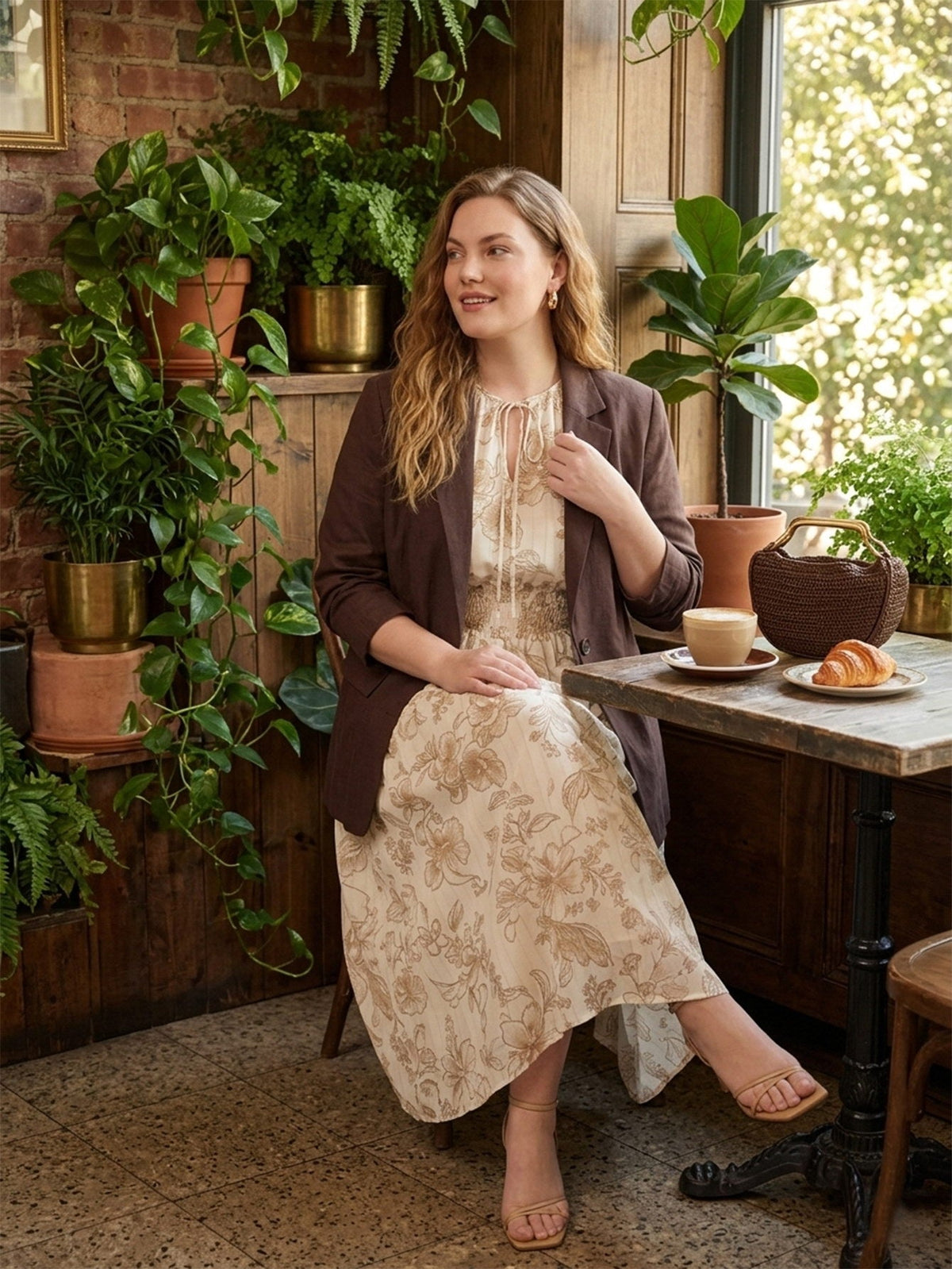 Larui Plus Size Women's Linen Pocket Blazer