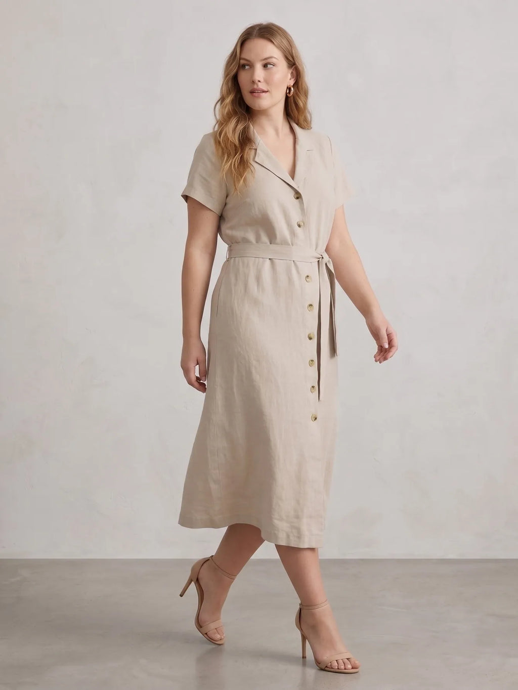 Larui Plus Size Women's Linen Dress With Belted