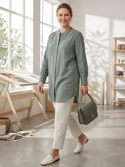 Larui Plus Size Elegant Long Linen Shirt
