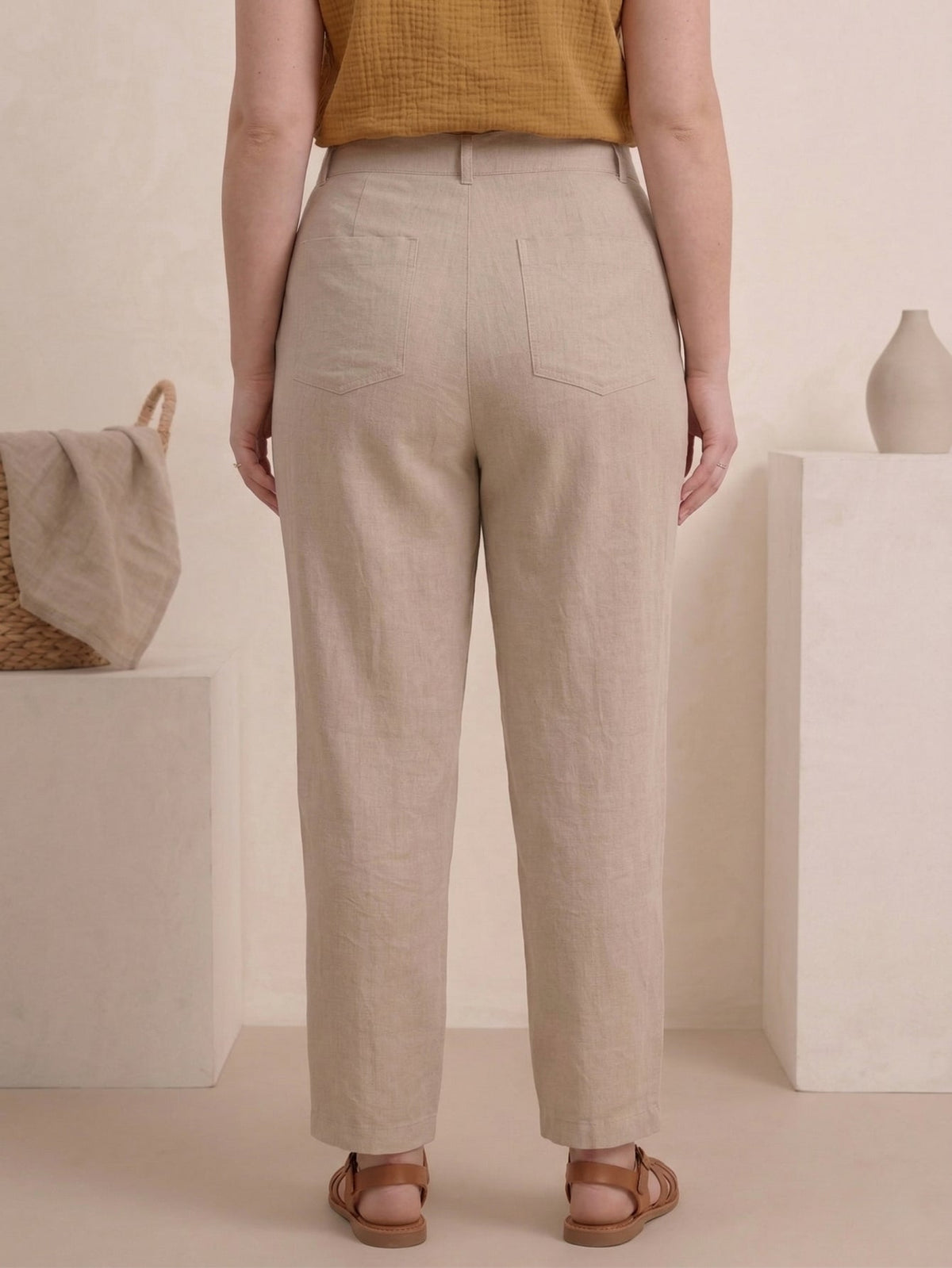 Larui Plus Size Women's Linen Pocket Full Length Pants