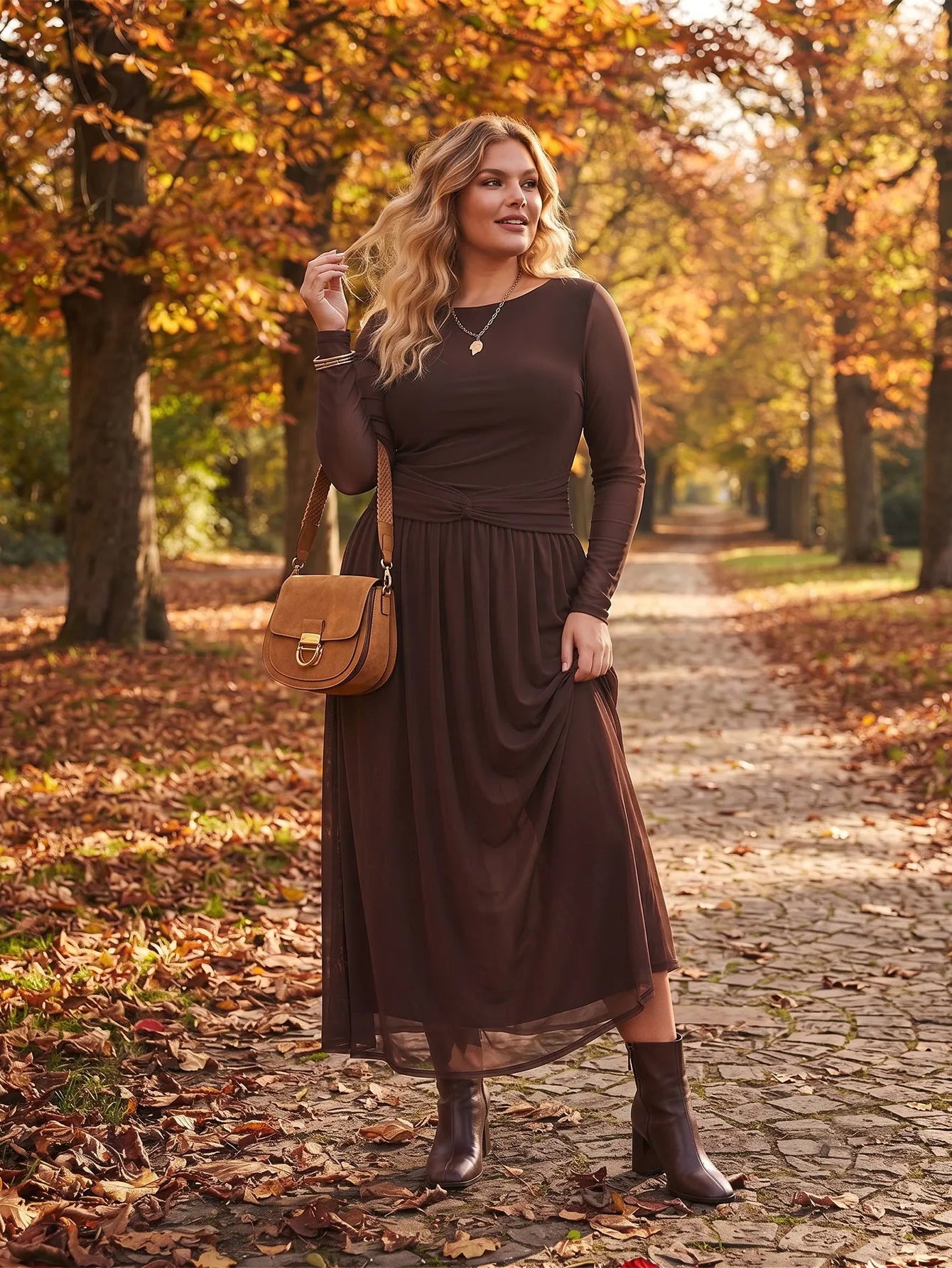 Larui Plus Size Mesh Elegant Long Sleeves Dress