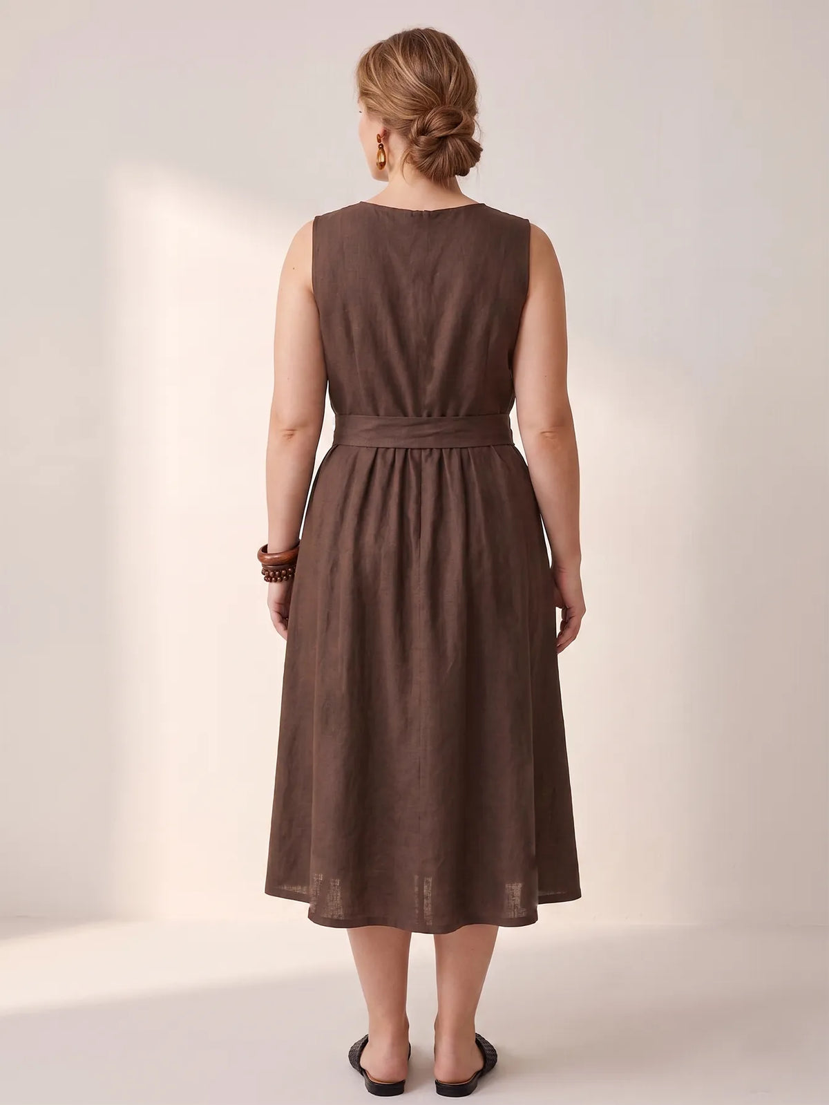 Larui Plus-Size Women's Reversible Open-Front Tie-Up Apron-Style Linen Dress