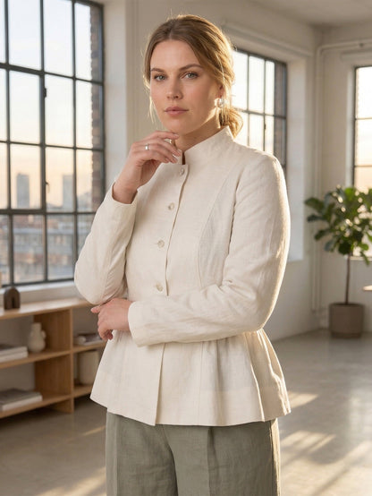 Larui Plus Size Women's Elegant Linen Coat With Ruffled Hem