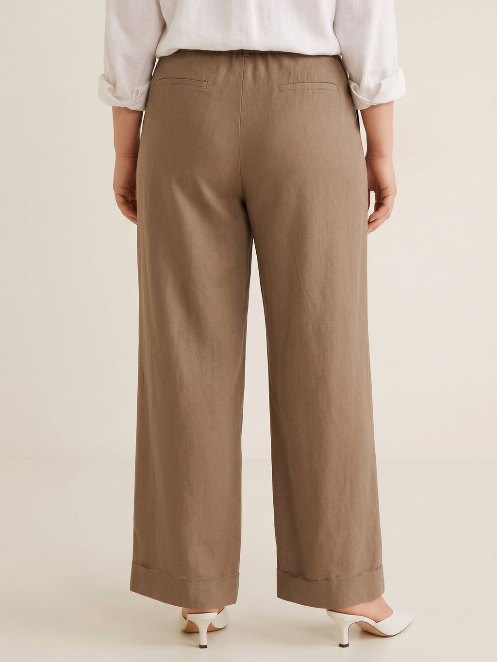 Larui Plus Size Women's Linen Pocket Wide-Leg Pants