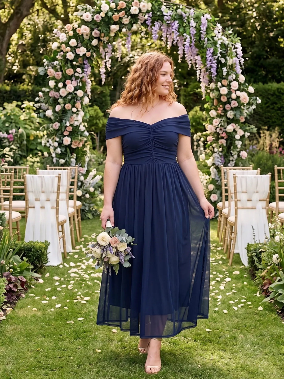 Larui Plus Size Off Shoulder A-Line Dress