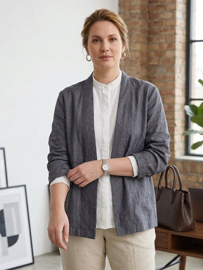 Larui Plus Size Women's Linen Casual Linen Jacket