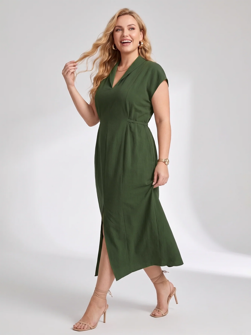 Larui Plus Size Women's Elegant Linen Dress For Commuting