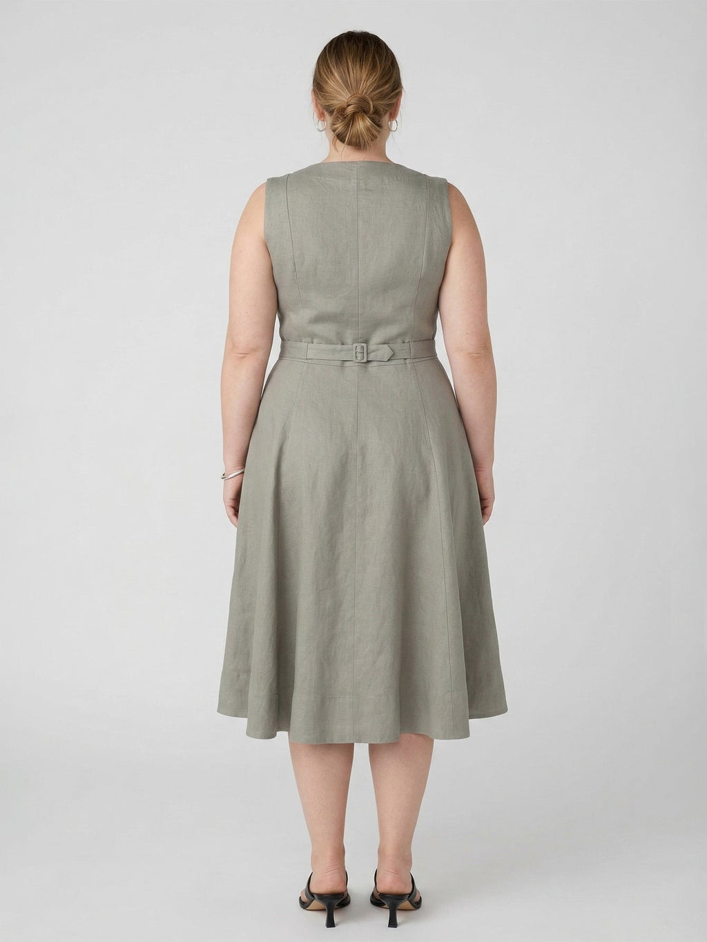 Larui Plus Size Women's Elegant Double-Breasted Linen Dress