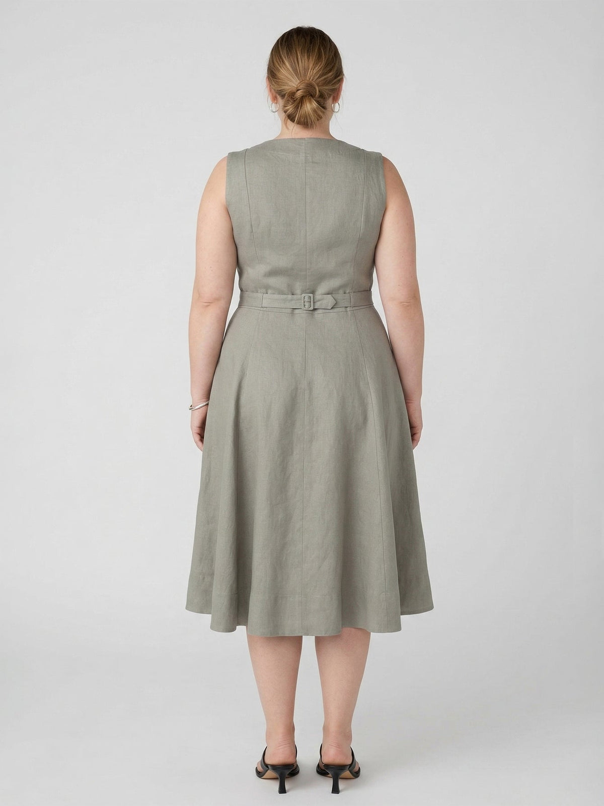 Larui Plus Size Women's Elegant Double-Breasted Linen Dress