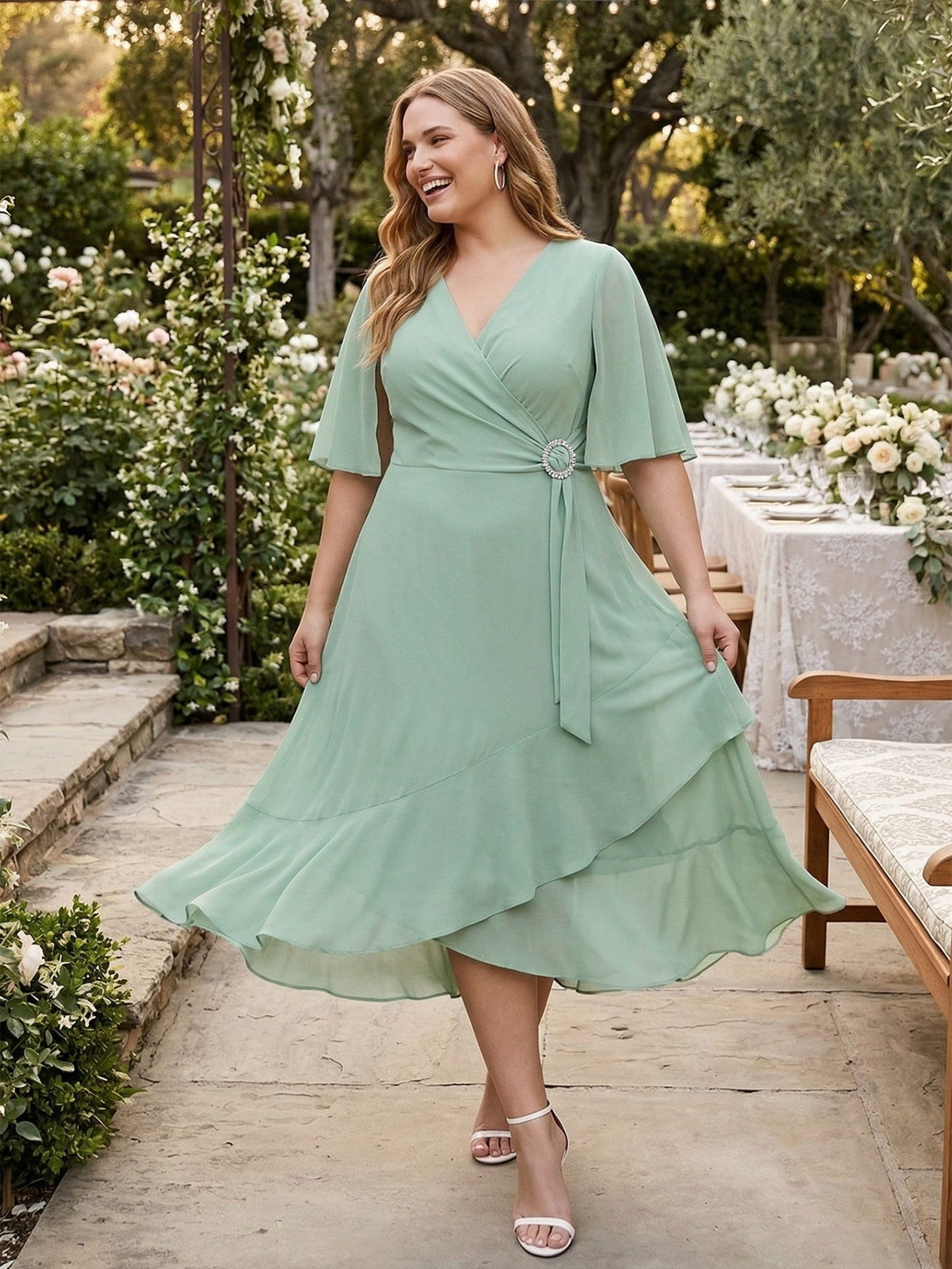 Larui Plus Size Women‘s Chiffon Dress