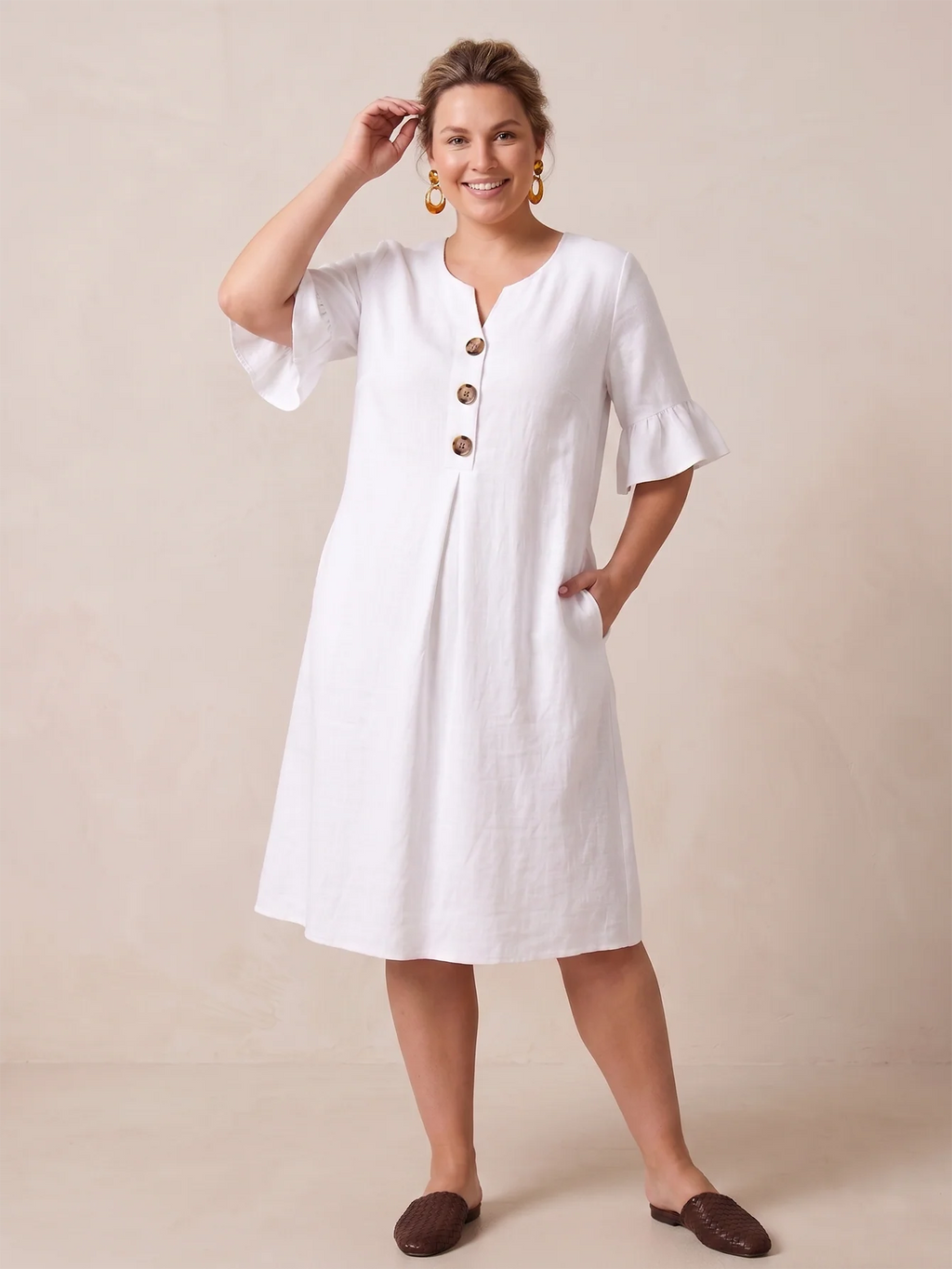 Larui Plus-Size Women's Elegant Casual Pocket Dress