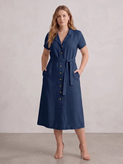 Larui Plus Size Women's Linen Dress With Belted