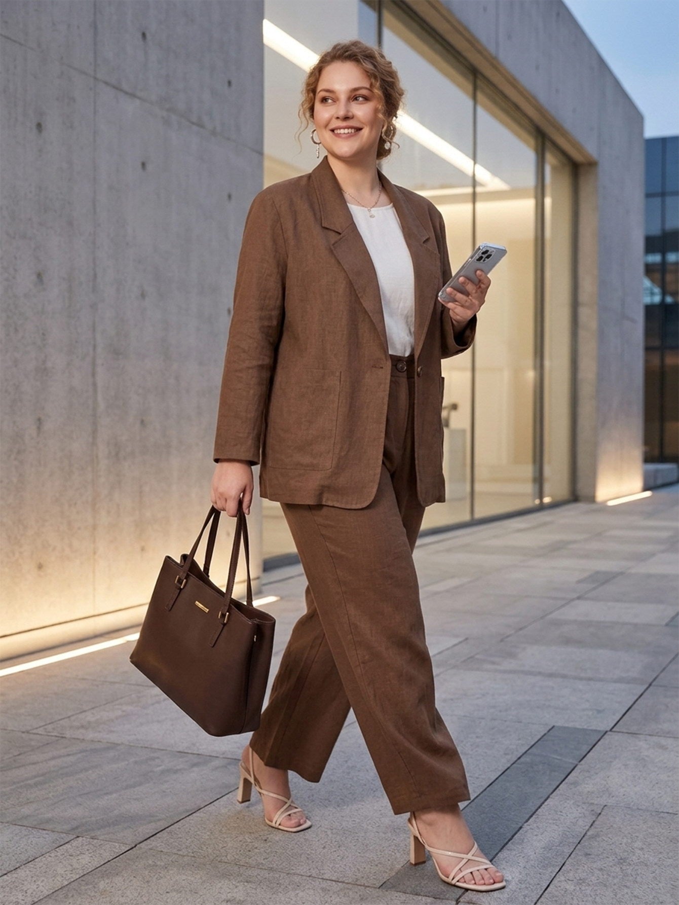 Larui Plus Size Women's Linen Long Sleeves Pocket Blazer