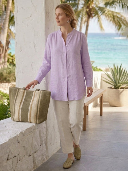 Larui Plus Size Elegant Long Linen Shirt