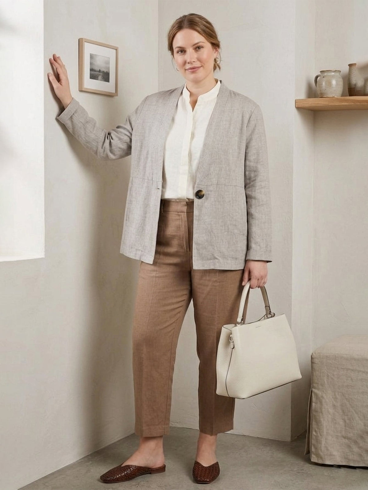 Larui Plus Size Women's Linen Casual Linen Jacket