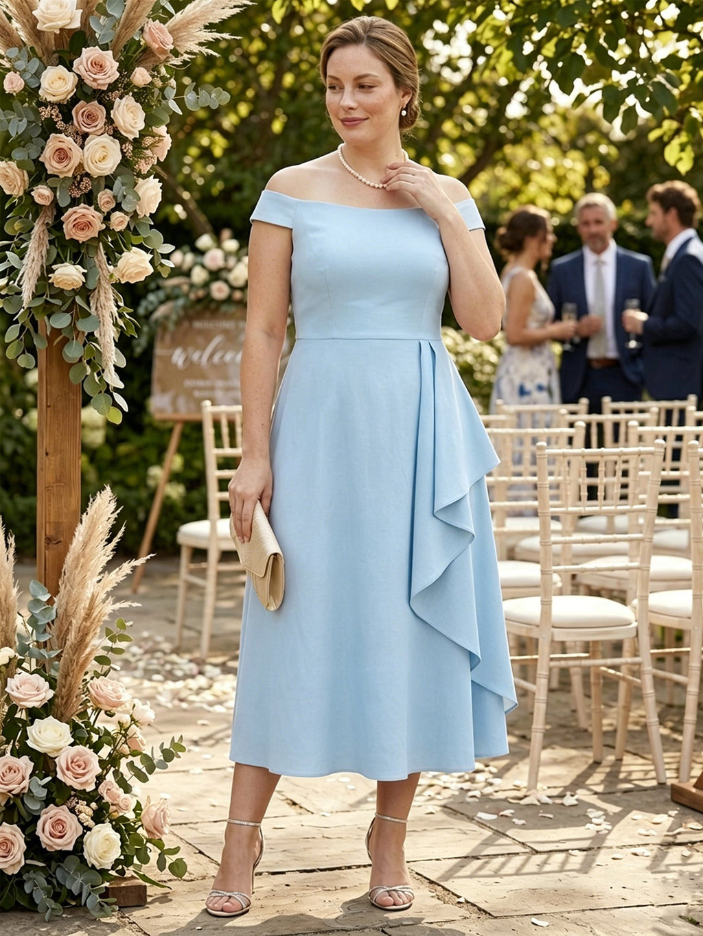 Larui Plus Size Women's Off-Shoulder Elegant Linen  Dress