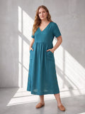 Larui Plus Size Women's Linen Pocket Dress