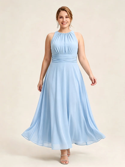 Larui Plus Size Elegant Pleated Chiffon Dress