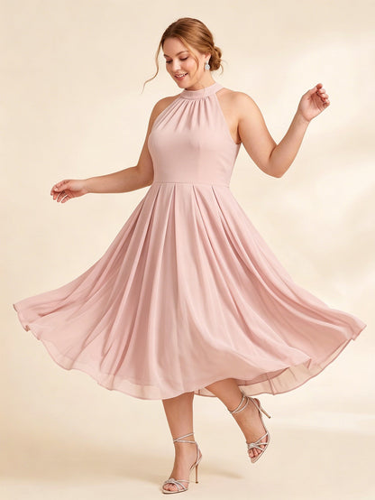 Larui Plus Size Women's Halter Neck Chiffon Dress
