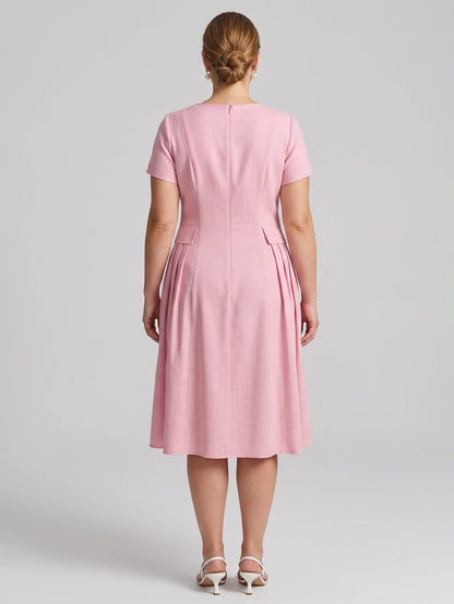 Larui Plus Size Elegant Pleated Linen Dress