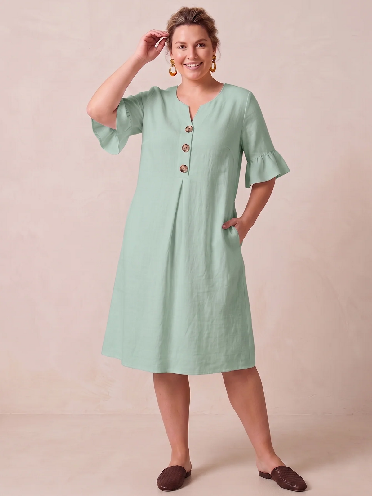 Larui Plus-Size Women's Elegant Casual Pocket Dress