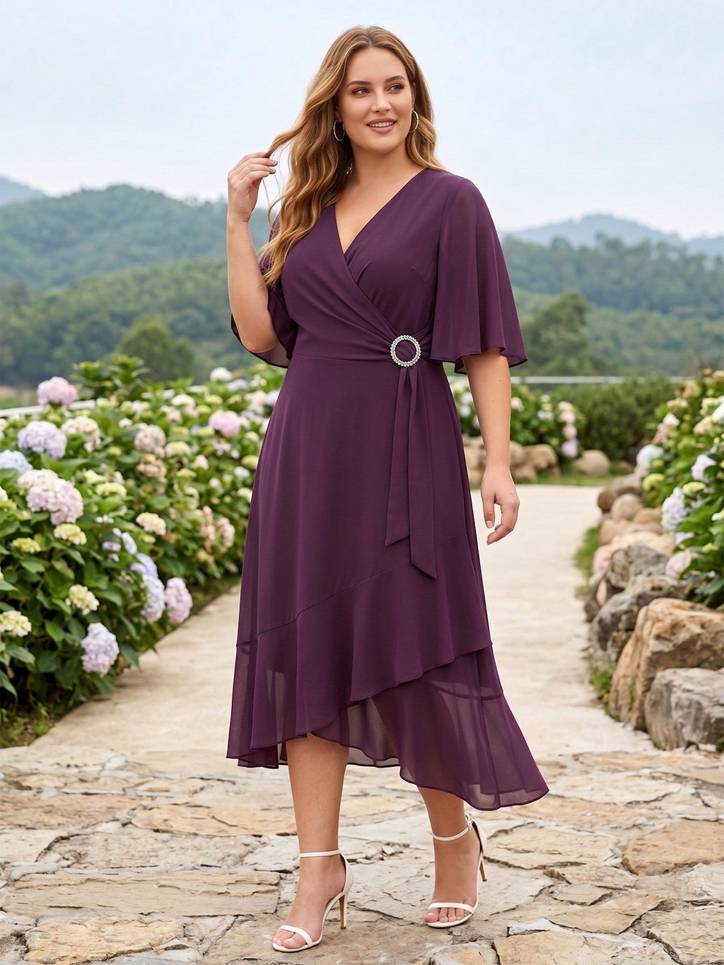 Larui Plus Size Women‘s Chiffon Dress