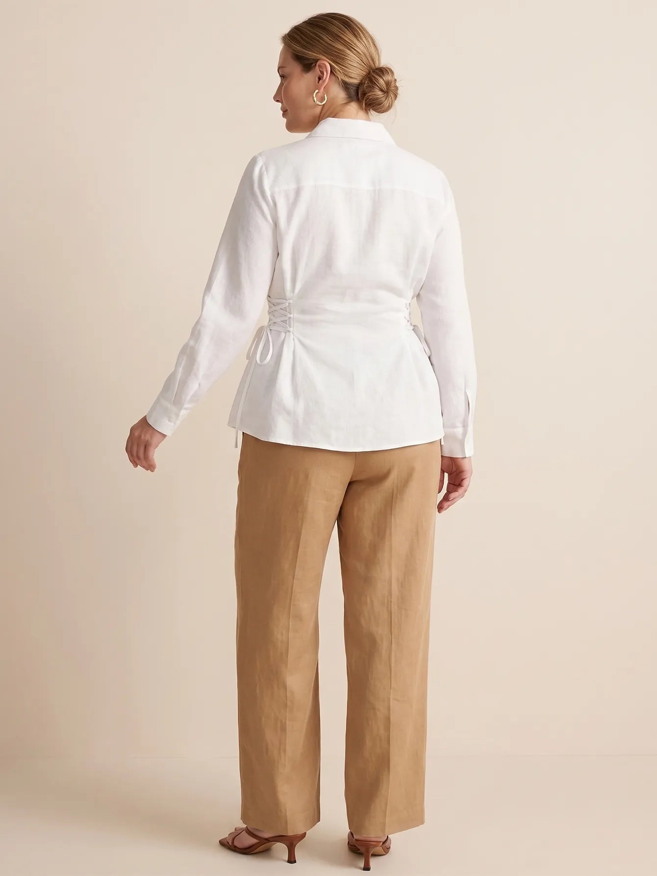 Larui Plus-Size Women's Linen Shirt With Side Tie