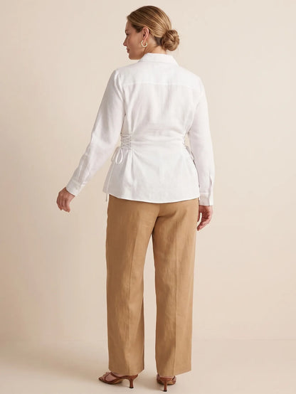 Larui Plus-Size Women's Linen Shirt With Side Tie