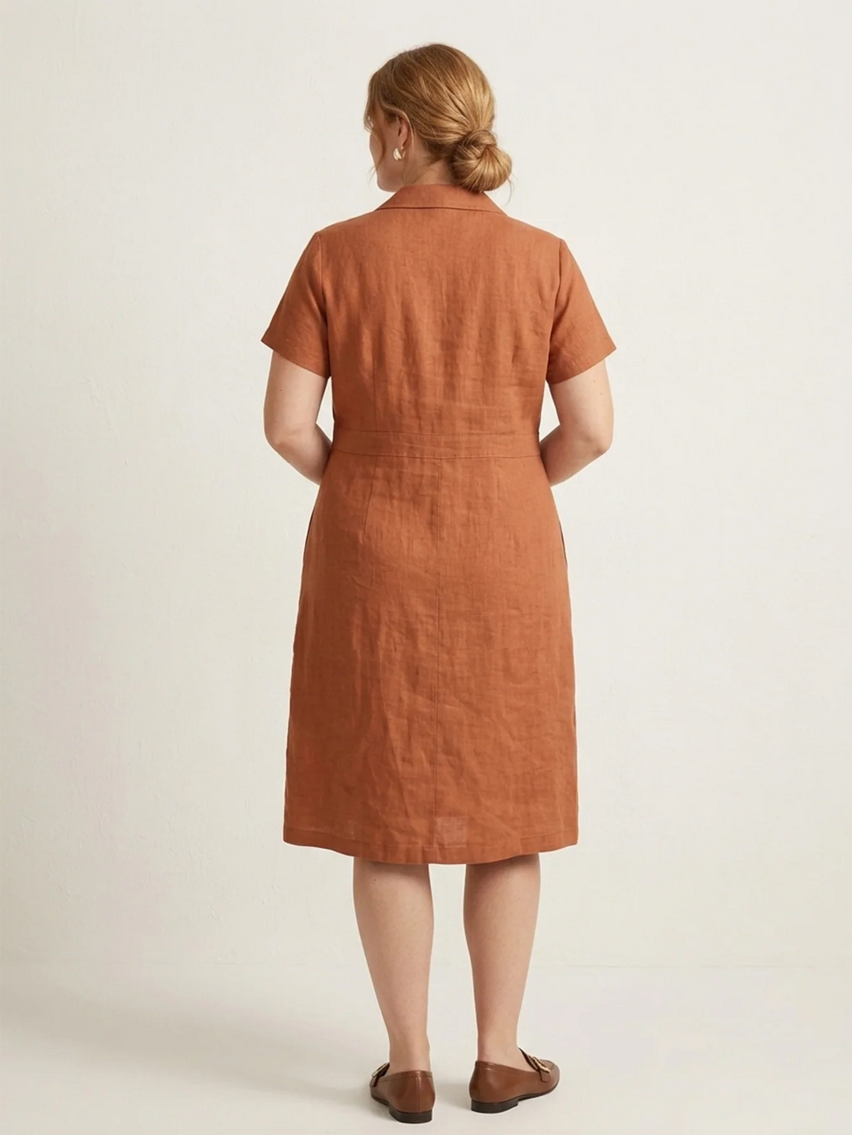 Larui Plus Size Women's Button-Down Pocket Linen Dress