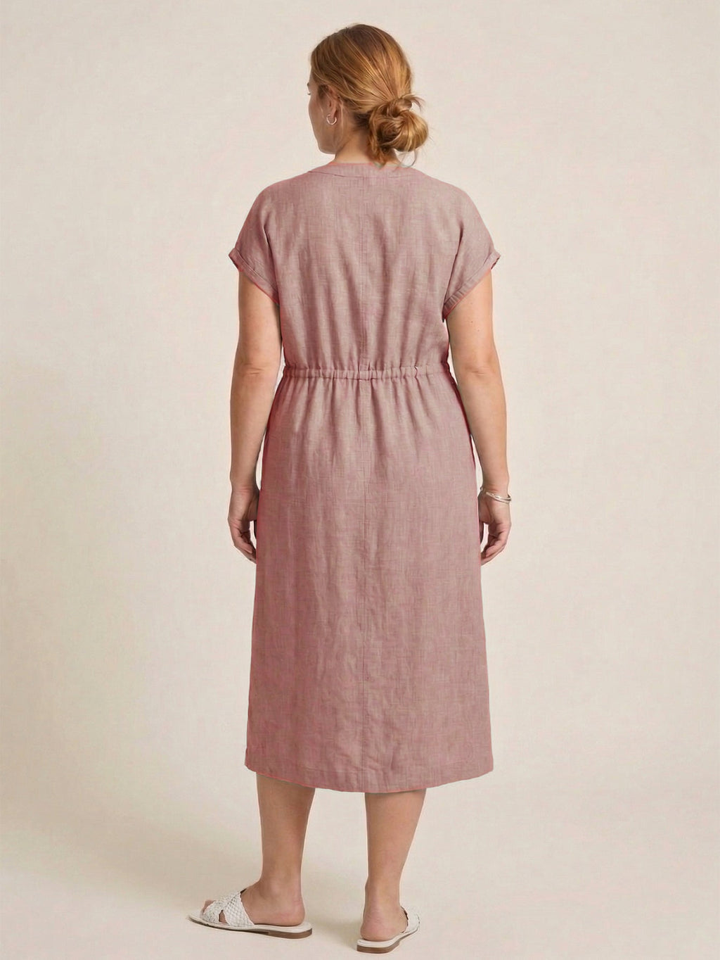 Larui Plus Size Women's Elegant Pocket Linen Dress