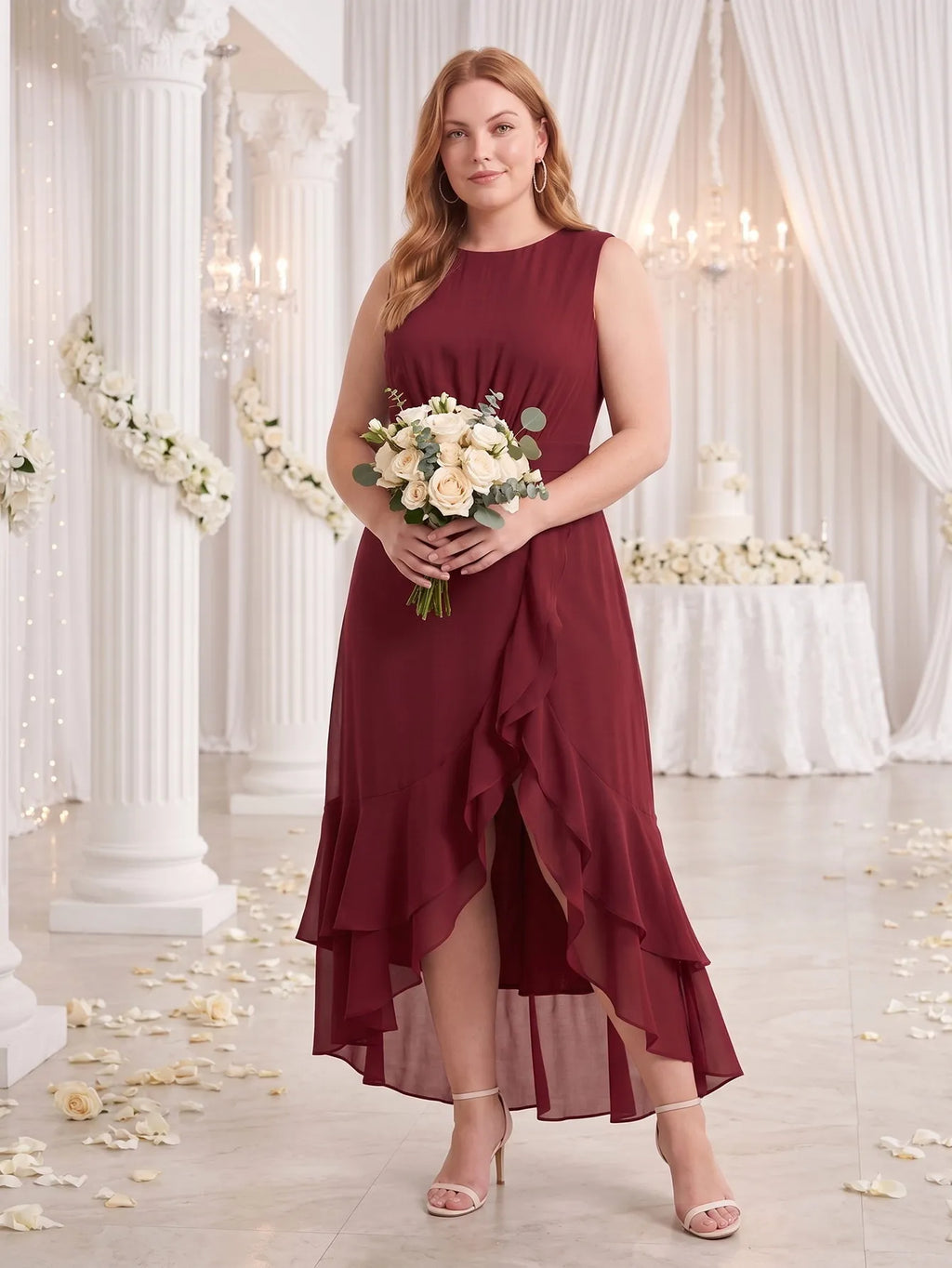 Larui Plus Size Women‘s Chiffon Ruffles Dress