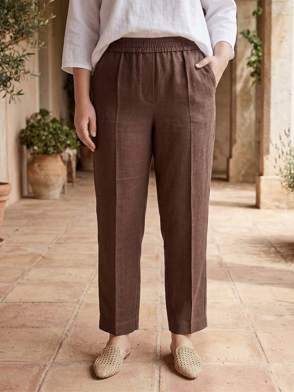 Larui Plus Size Women's Cropped Linen Trousers