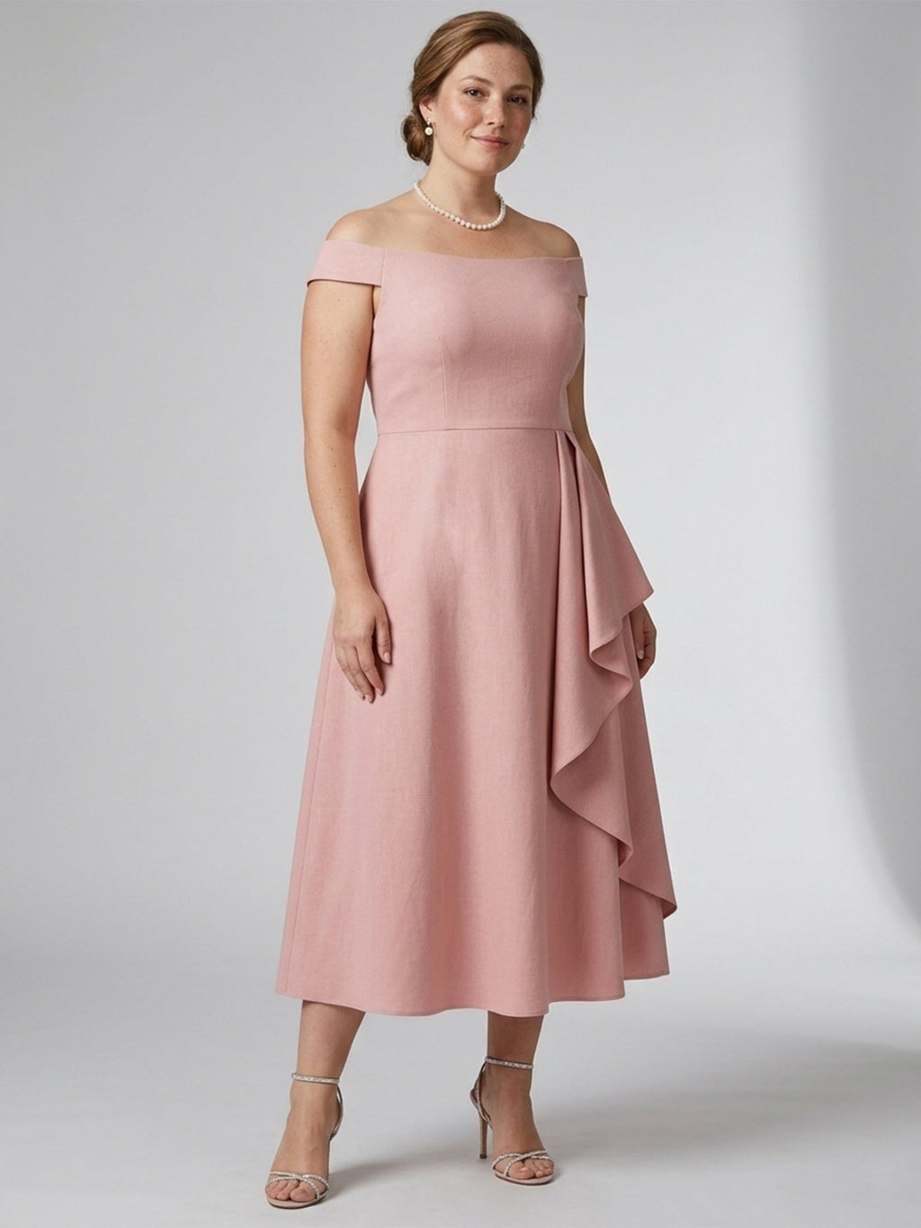 Larui Plus Size Women's Off-Shoulder Elegant Linen  Dress