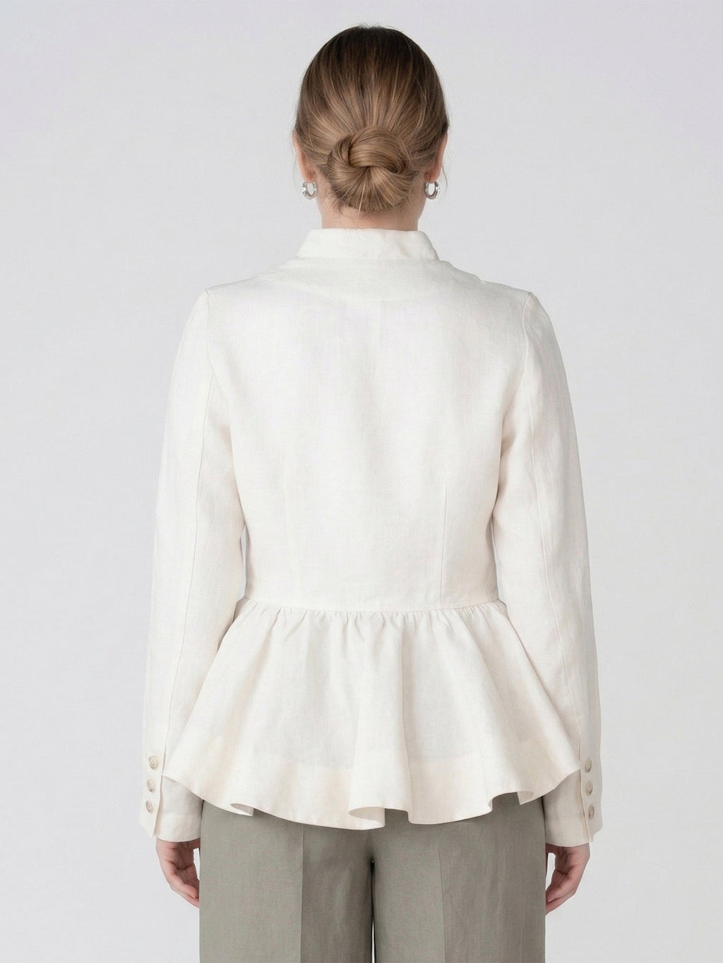 Larui Plus Size Women's Elegant Linen Coat With Ruffled Hem